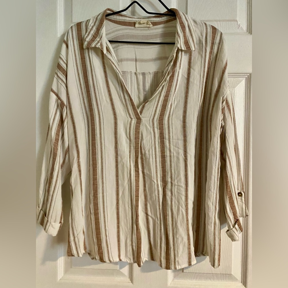 Blu Pepper Cream Button Down Shirt with Notched Collar